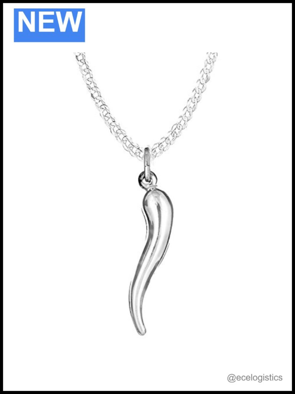 Sterling Silver Large Italian Horn Curb Chain Necklace 22"